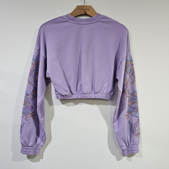 Bershka Lavender Dragon Embellished Women's Cropped Sweatshirt Size XS - Picture 3 of 5